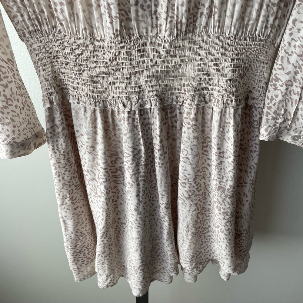 Rails Jasmine Dress Mini Tan Watercolor Leopard Animal Print Smocked Size Medium - Picture 5 of 9